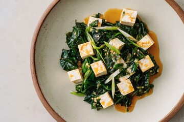 Wakame salad with tofu and miso dressing.