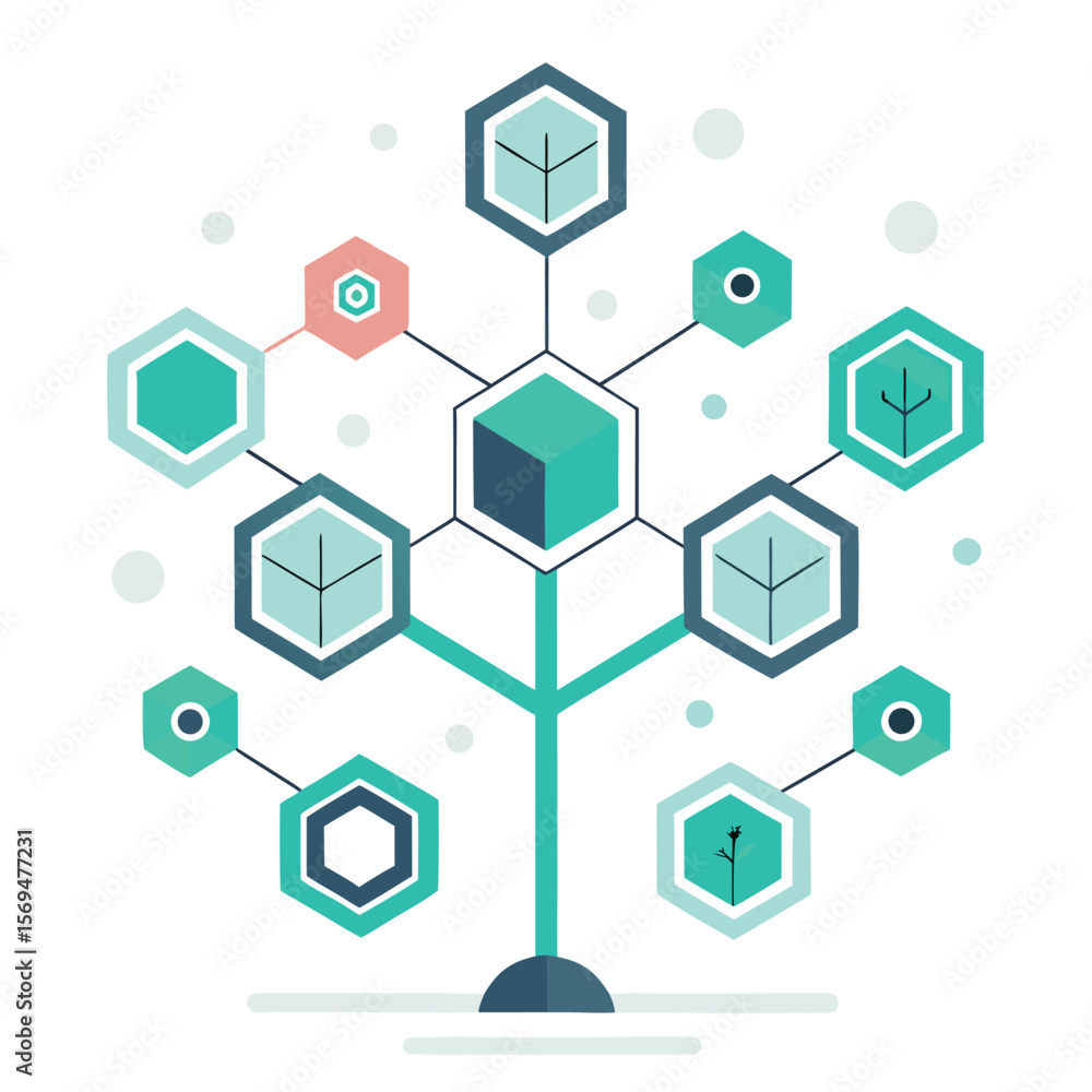Aufkleber abstract network tree illustration showing connection and organization in flat graphic style