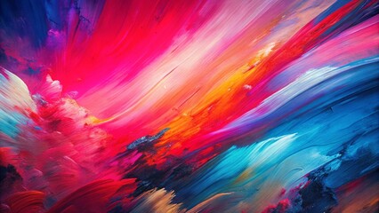 Abstract oil painting, neon red, pink, blue brush strokes background, wallpaper, paint texture, bold art, expressive artwork, fine realistic detail, modern style, evoking vibrant emotions, feelings
