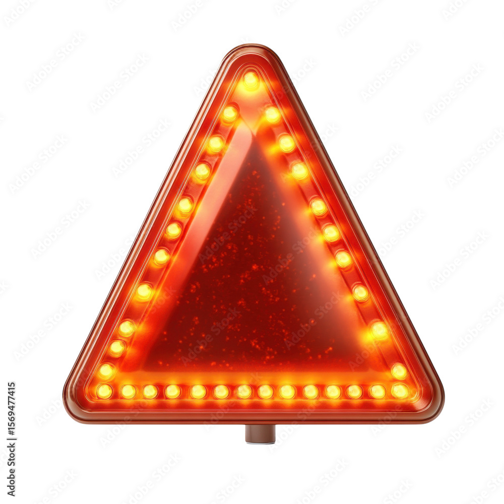 Fototapete illuminated red triangle sign with glowing lights warning symbol attention on transparent background