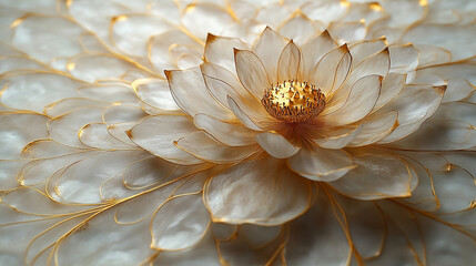 Close up of bright colorful flowers.A golden lotus flower sits on a reflective surface.
