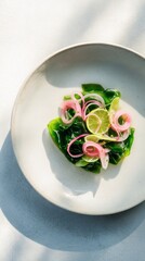 Light salad with kombu, pickled ginger, and lime.