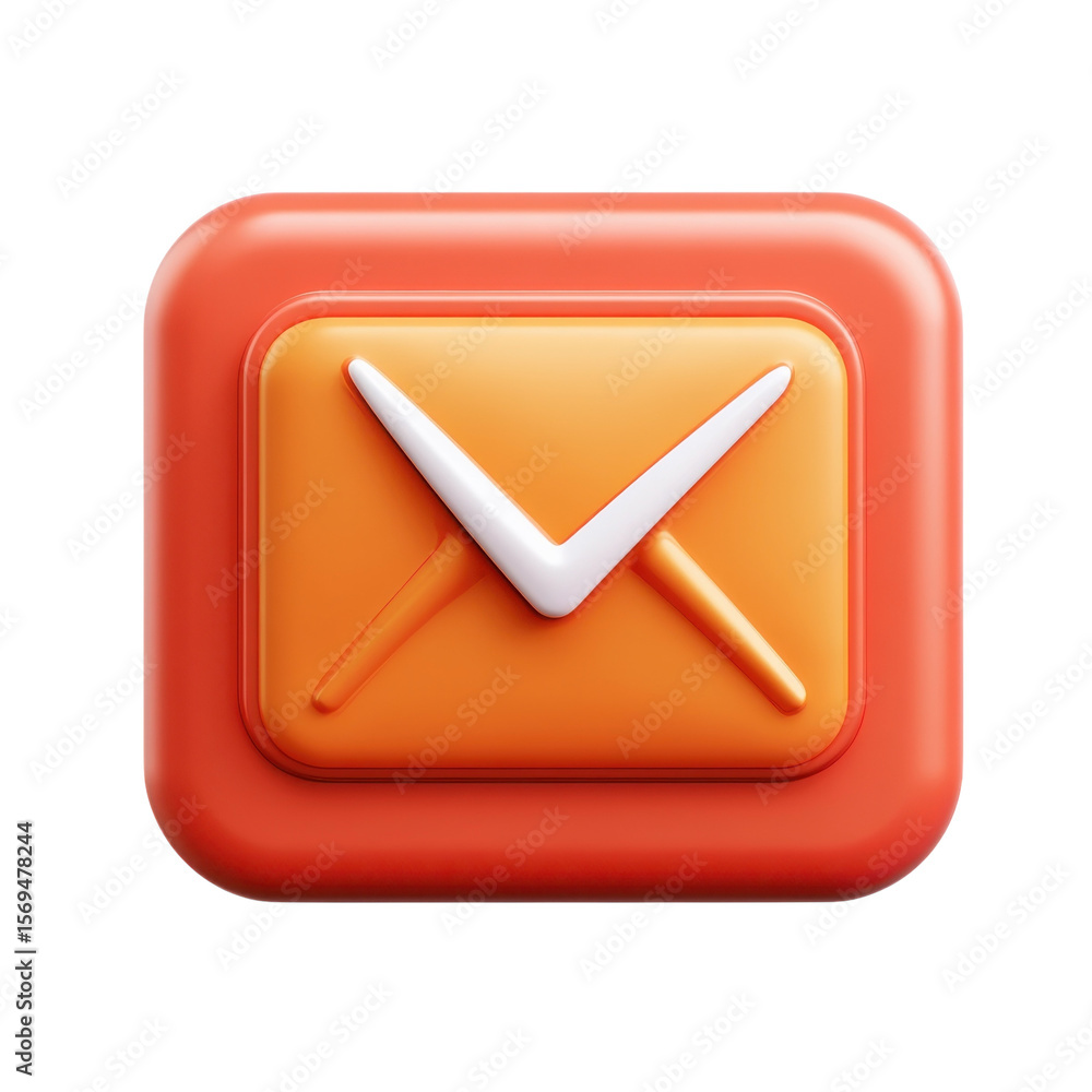 Poster orange envelope icon mail symbol message communication send receive 3d on transparent background