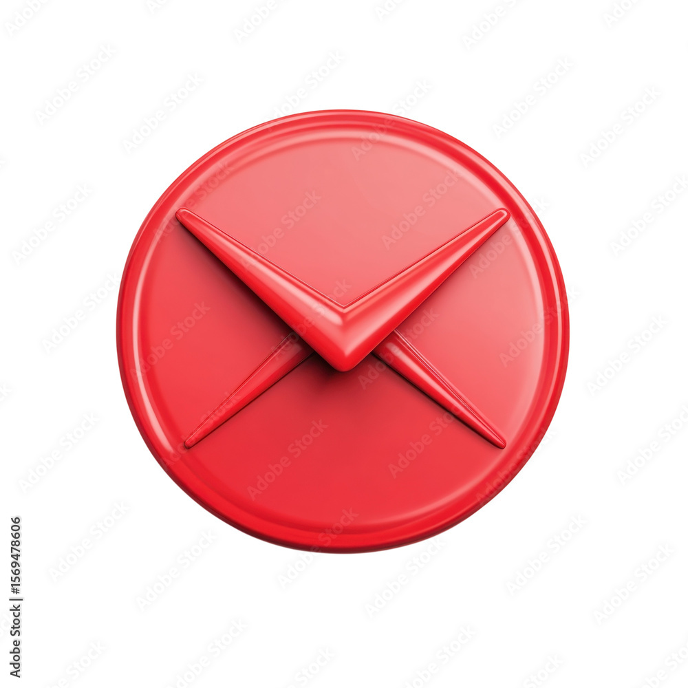 Aufkleber glossy red email icon for business communication message notification on transparent background