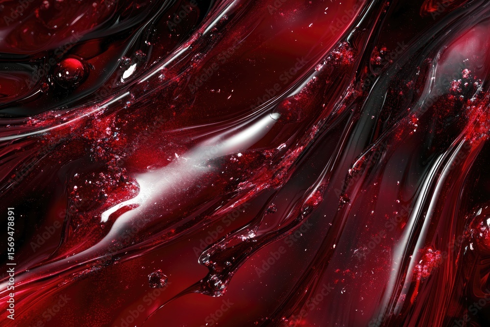 Poster abstract red liquid texture with sparkling highlights and swirls