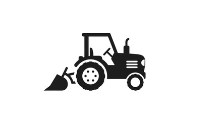 Naklejka premium Tractor with plow silhouette black and white minimal illustration