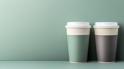 Eco-Friendly Compostable Takeaway Coffee Cups on Solid Background