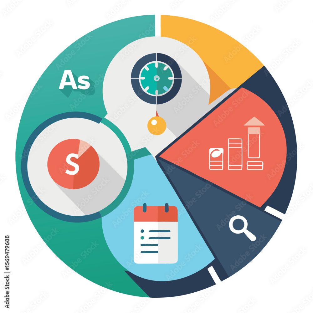 Poster colorful circular diagram with icons illustrating various business concepts for presentations and in