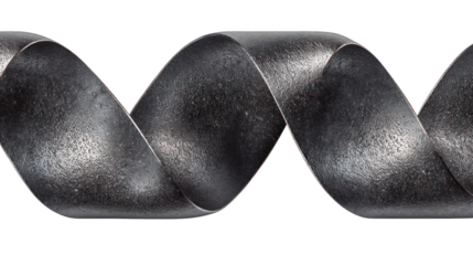 Twisted metal strip, undulating dark grey sheen, black back