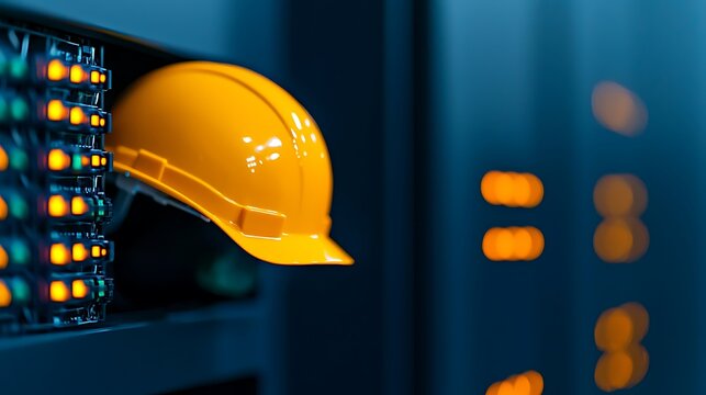 Yellow Hard Hat in Data Center Server Room