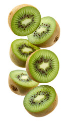 Fototapeta premium Flying kiwi and half slices isolated on transparent white background