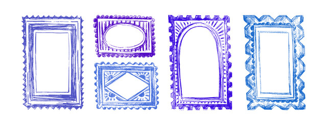 Vintage stamp, sticker print set. Vector postcard