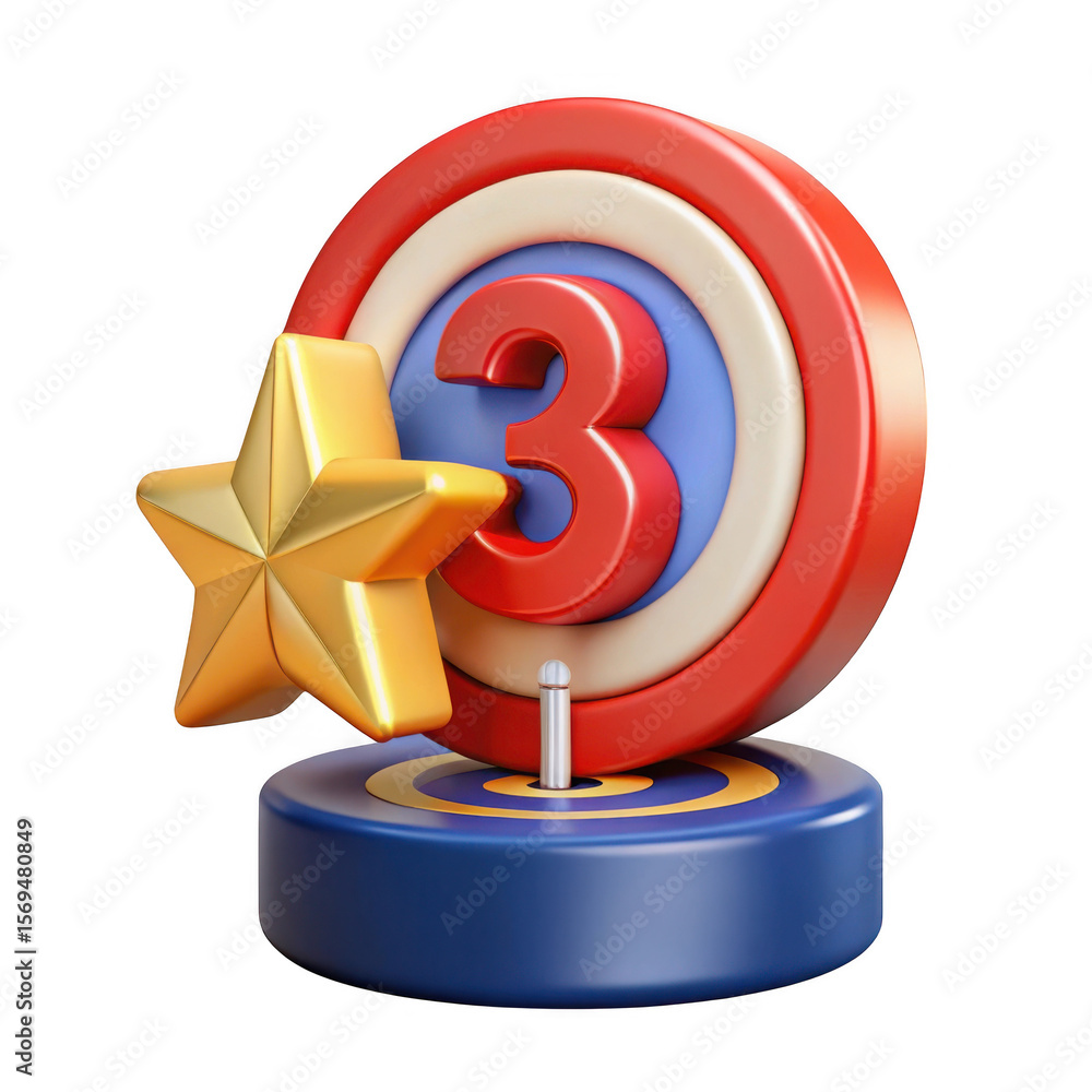 Poster 3d trophy with star and target isolated on transparent background