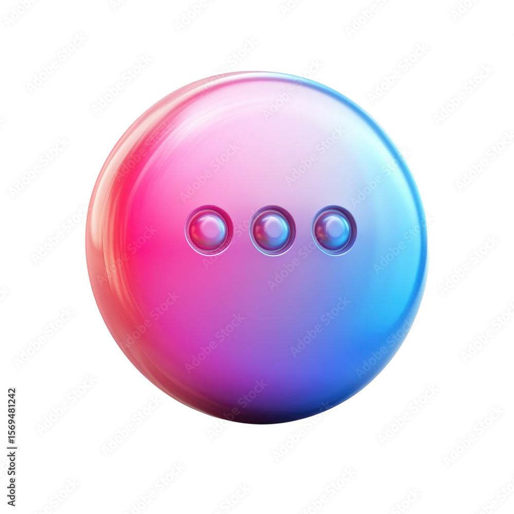 Poster iridescent orb with three dots abstract design circle graphic pink blue on transparent background