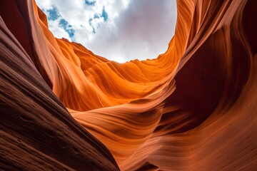 Obraz premium Sunlit Antelope Slot Canyon with Sculpted Red Rock Walls and Mossy Texture – Natural Wonder Landscape 
