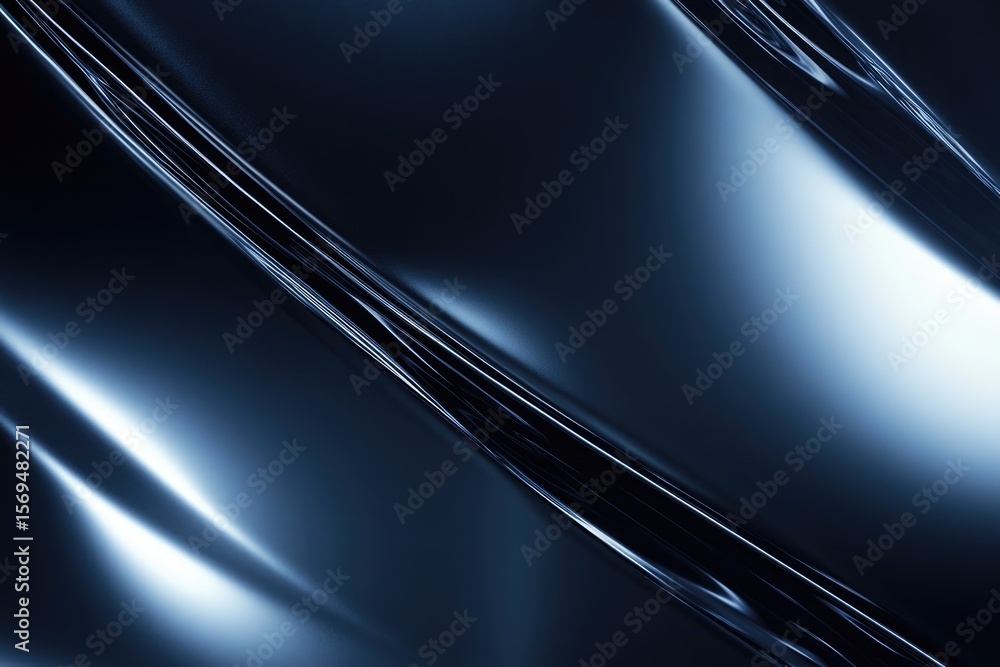 Poster abstract metallic surface with smooth shiny curves and reflections