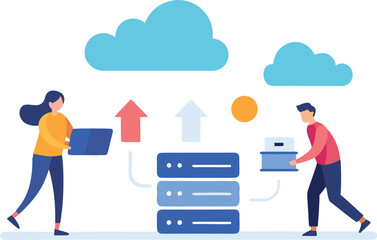 People migrating data with servers and clouds data migration cloud computing