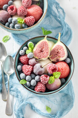 Cold ice cream sorbet with watermelon and berries.