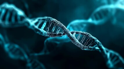 Close up of dna double helix strand in dark - Powered by Adobe