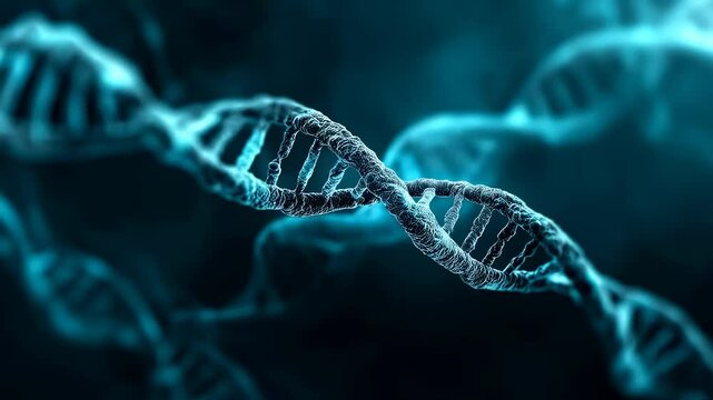 Close up of dna double helix strand in dark - Powered by Adobe