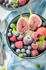Yummy ice cream sorbet with watermelon and berries.
