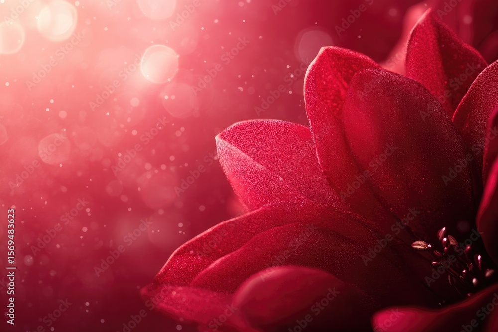 Poster red petals in soft light with bokeh background for elegant floral design