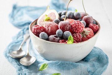 Delicious ice cream sorbet with berries and fruits.
