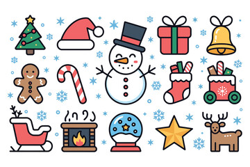 Festive Christmas Icons Snowman, Santa, Gifts, and More! Perfect for Holiday Designs