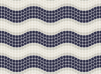 Gray mosaic waves ornament, seamless stone paving tile pattern in portuguese style, wavy mosaic lines, vector