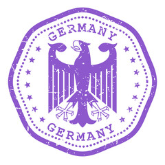 Germany stamp with state seal or coat of arms, emblem of Germany with heraldic eagle, travel stamp, shabby postmark, vector