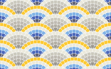 Seamless mosaic pattern with sea waves or scales in portuguese style, decorative pavement, stone tiling with water ornament, vector