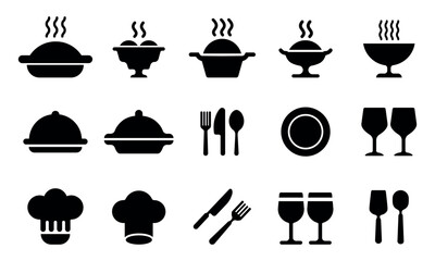 Black dining and kitchen icons set in minimal style