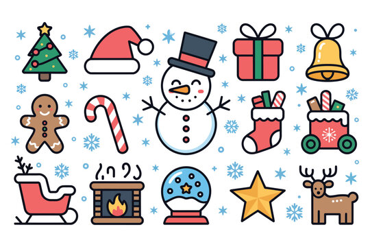 Festive Christmas Icons Snowman, Santa, Gifts, and More!  Perfect for Holiday Designs