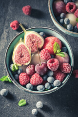Sweet ice cream sorbet with watermelon and berries.