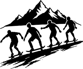 Skateboard, skateboarding  man  mountain, silhouette, 