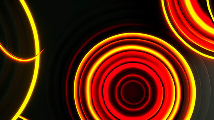 3D illustration of an abstract background with neon circles in bright red and yellow tones. A modern, dynamic, and vibrant design, ideal for technological or creative backgrounds.