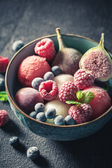 Fresh ice cream sorbet with mix of frozen fruits