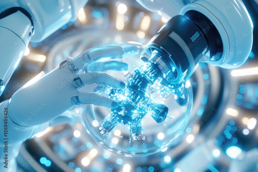 Poster advanced robotics: futuristic ai collaboration with high-tech machinery