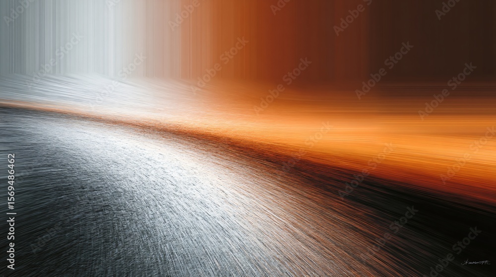 Poster grainy silver texture transitions to a smooth blurred orange area creating a sophisticated abstract.