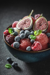 Juicy ice cream sorbet with watermelon and berries.