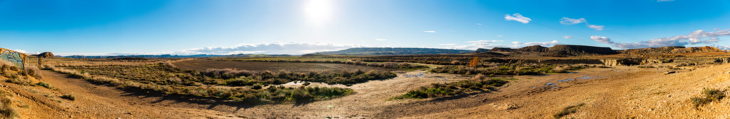 very wide image of Spanish winter landscape desert