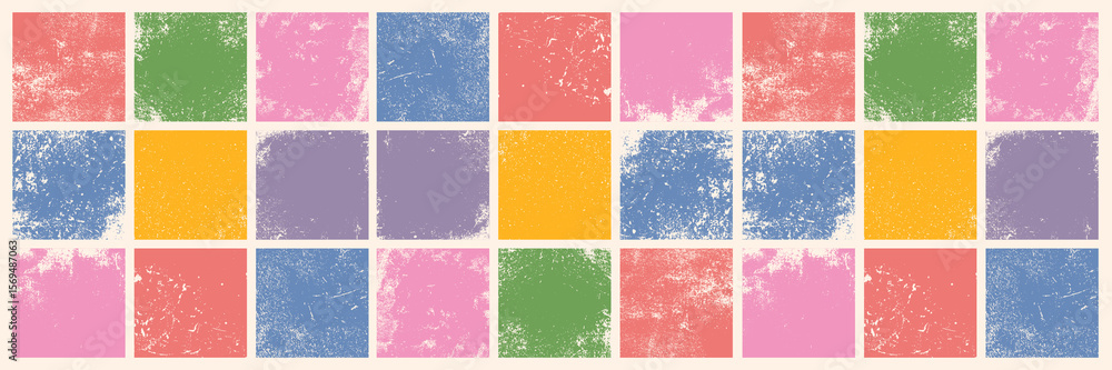 Fototapete collection of old retro textured square shapes, grungy and worn. set of rough and worn linocut vecto