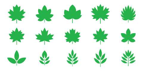 Fototapeta premium Green leaf icon collection with various shapes and styles