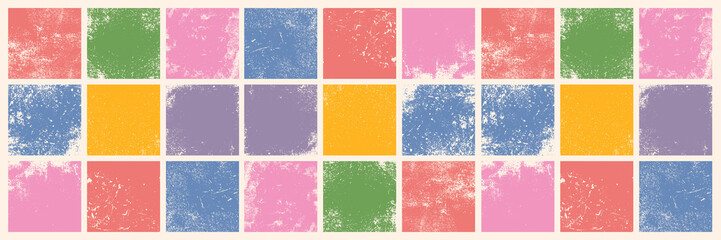 Collection of old retro textured square shapes, grungy and worn. Set of rough and worn linocut vector squares artistic backgrounds and shabby textures. Grunge text box frame template