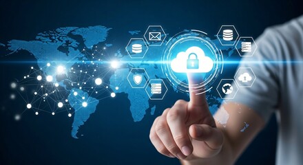 Global Cloud Security Network with Futuristic Digital Interface
