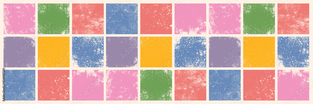 Aufkleber Collection of old retro textured square shapes, grungy and worn. Set of rough and worn linocut vector squares artistic backgrounds and shabby textures. Grunge text box frame template
