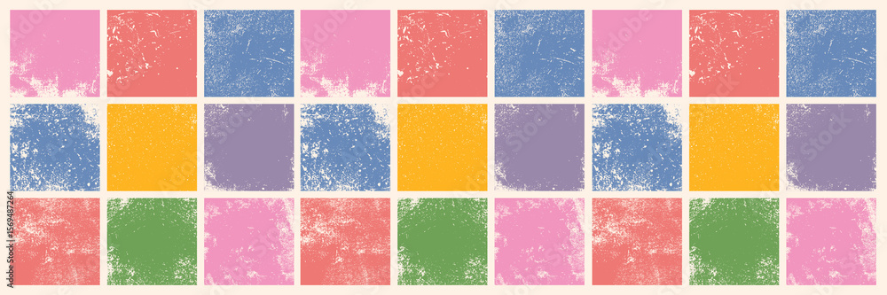 Aufkleber Collection of old retro textured square shapes, grungy and worn. Set of rough and worn linocut vector squares artistic backgrounds and shabby textures. Grunge text box frame template