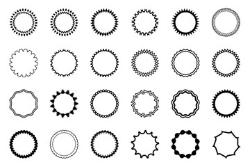 Black badge starburst rings icon set with round and star shapes