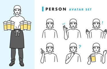 男性の居酒屋店員のアバターセット