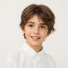 Portrait of a young american boy wearing a classic white collared t-shirt